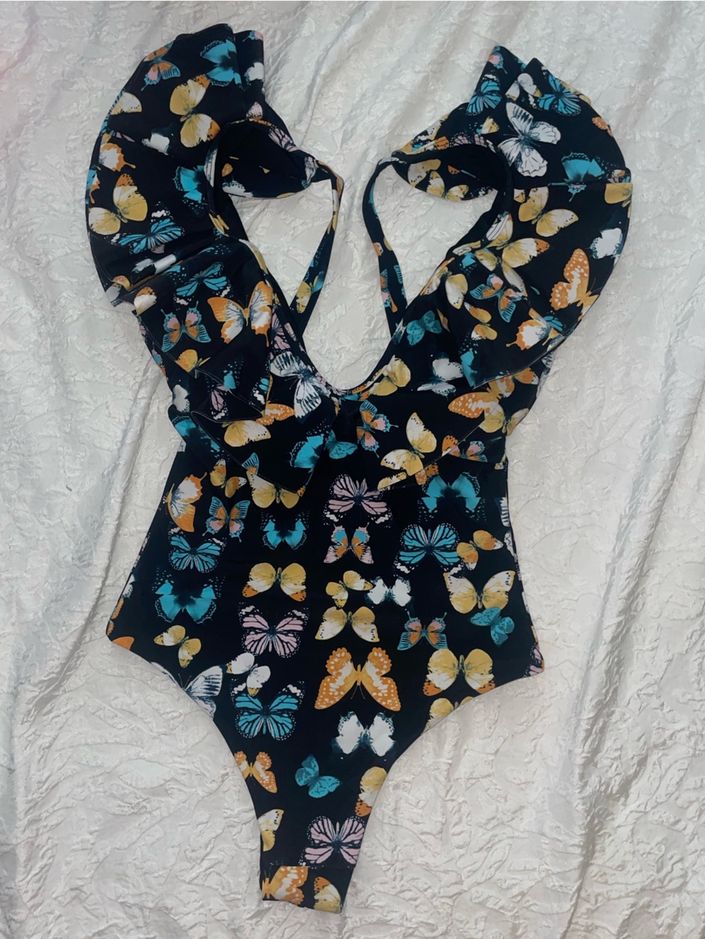 BuddyLove Sz Small NWOT Elenora Ruffle Shoulder One-Piece Swimsuit - "Mariposa" - Picture 3 of 16